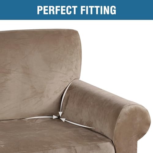 H.VERSAILTEX Stretch Velvet Sofa Covers for 3 Cushion Couch Covers Sofa Slipcovers Furniture Protector Soft with Non Slip Elastic Bottom, Crafted from Thick Comfy Rich Velour (Sofa 72"-90", Camel) - Image 4