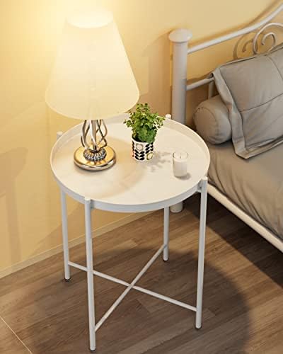 EKNITEY End Table,Folding Metal Side Table Waterproof Small Coffee Table Sofa Side Table with Removable Tray for Living Room Bedroom Balcony and Office - Image 5