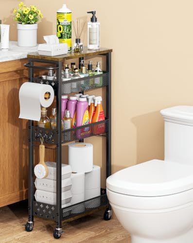 OKZEST Slim Bathroom Organizers and Storage Cart with Toilet Paper Holder by OKZEST
