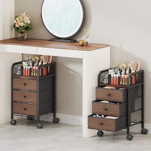 SWTYMIKI Rolling Makeup Organizer Cart - Under Desk Vanity Makeup Storage with 3 Non-woven Drawers, Nail Cart Organizer Cosmetic Display Cases Cabinet for Skin Care Perfume Nail Polish Brush Hair Tool by SwtyMiki-TidyHomeSweetLife