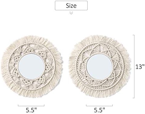 Mkono Hanging Wall Mirror with Macrame Fringe 2 Set Small Round Decoration Boho Antique Mirror for Apartment LivingRoom Bedroom Baby Nursery,Beautiful Gift Ideas - Image 5