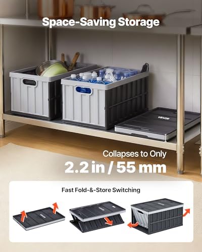 VEVOR Plastic Collapsible Storage Bins with Lids, 65L 2 Packs, Stackable Folding Storage Crates with Handles, Holds 84 lbs Per Bin, Heavy Duty Containers, Space-Saving Baskets, for Home Organizing - Image 4