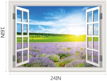 Fake Window Wall Decal- Summer Grassland Lavender Flower Open Wall Sticker | Faux Window Natural Scenery Landscape Mural｜Stick and Peel Wall Decals｜for Home Room Bedroom Office Scene Decor｜24"x16" - Image 2