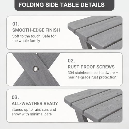 Folding Outdoor Side Table,Small HDPE Patio Table,All-Weather Compact Portable End Table for Patio,Porch,Pool,Grey,11.8" D x 15.7" W x 15.7" H - Image 5