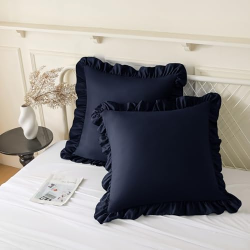KKJIAF 2 Pack Ruffle Pillow Cases 22x22 Inches, Navy Blue by KKJIAF