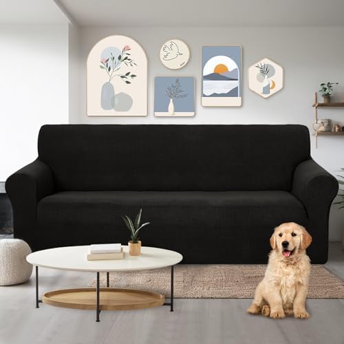 U-NICE HOME Stretch Couch Cover Slipcover for 3 Cushion Sofa, Black - Image 2