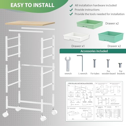 Goovilla Rolling Cart with 5 Drawers for Craft, Art, Dorm, Office, Green - Image 6