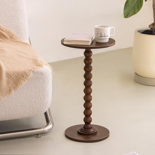 Fultyle Small Round Side Table, Walnut End Table for Small Spaces, Modern Drink Table Accent Table with Solid Wood Leg for Living Room, Bedroom, Corners, and Office (Walnut Brown) - Image 2