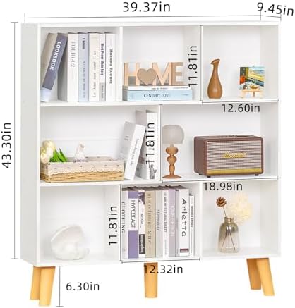 YAHARBO 8 Cube White Bookshelf,3 Tier Book Shelf with Legs,Modern Minimalist Bookcase,Open Book Shelves Storage Organizer,Frees Standing Wooden Display Bookcases for Small Space,Bedroom,Living Room - Image 3