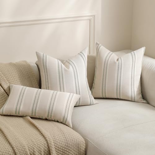 Hckot Sage Green Throw Pillow Covers 22x22 Set of 2 Striped Pillow Covers - Image 5