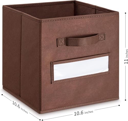 Fabric storage cubes (Set of 8) 11 Inch Cube Storage Bin, Cube storage with 8 Labels Window Cards & a Pen, Foldable cube Organizer bins,11x11 Storage bin, Cubby Organizer Boxes, Brown - Image 3