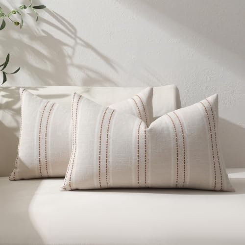 Hckot Fall Throw Pillow Covers 12x20 Set of 2 Striped Pillow Covers Caramel by Hckot