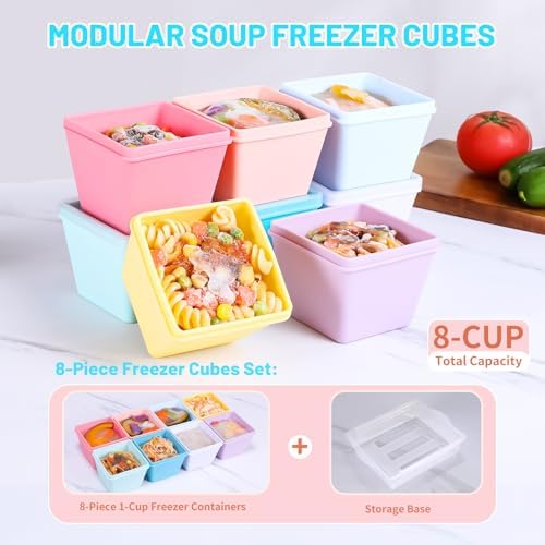 Gemice 1-Cup Silicone Freezer Molds with Lids & Base for Soup, 8-Pack - Image 2
