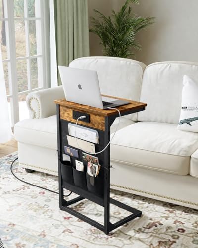 C-Shaped End Table with Fast-Charging Station, Small Couch Side Table with Storage Bag, Sofa TV Tray Table for Living Room, Bedroom, Bedside ET-BR-W1 by Unknown