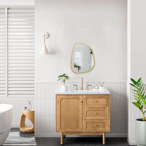 Asymmetrical Accent Mirror for Wall Irregular Oval Wood Frame Modern Unique Wall Mirror Decorative Vanity Bathroom Living Room Bedroom Entryway Hallway Artistic Mirror Small Gold 14"x10" - Image 6