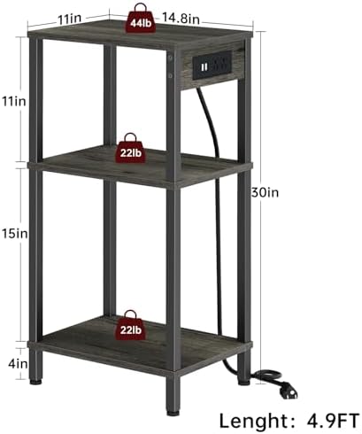 Tall Side Table with Charging Station, 30 Inch Tall End Tables Living Room - Image 3