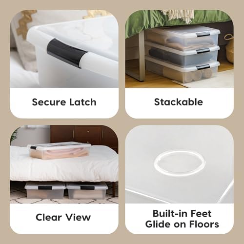 IRIS USA 3-Pack, 40 Qt. Under Bed Storage Bin with Lids, Black/Clear - Image 5