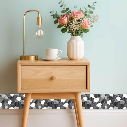 IVN Wallpaper Border Peel and Stick Wall Black White Stone 4x196 Inch - Image 2