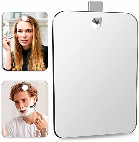 Shatterproof Shower Mirror Fogless for Shaving(2 Pack,Larger 10.7x8 inch) 43% Than Original,Unbreakable Deluxe Plexiglass Makeup Mirror,Largest Bathroom Wall Hanging,Portable Handheld Camping,Silver by SAFEE+MRROR