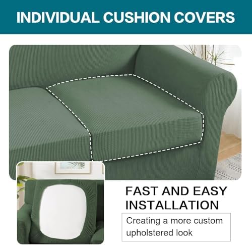 Turquoize 4 Piece Sofa Covers for 3 Cushion Couch Sofa Slipcover Soft Couch Cover for Dogs Washable Furniture Cover with 3 Individual Large Cushion Covers Feature Fabric (Large Sofa, Loden Frost) - Image 5