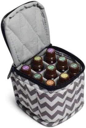 9 Bottles Essential Oil Carrying Case with Thick Foam Protection, Portable and Shockproof Organizer for 5ml to 10ml,15ml Bottles, Nail Polish, Roller Balls and Travel (Chevron Grey) by Rudmox