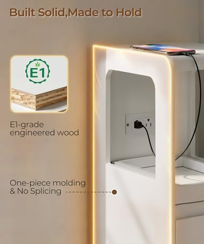 White Narrow Side Table, Slim End Table with Charging Station - Image 6