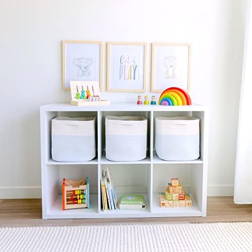 NaturalCozy Storage Cubes 11 Inch Cotton Rope Woven Baskets for Organizing, 3-Pack | Cube Storage Bin | Square Storage Baskets for Shelves Organizer, Classroom, Kids Toy Bins, Closet, Baby Nursery - Image 3