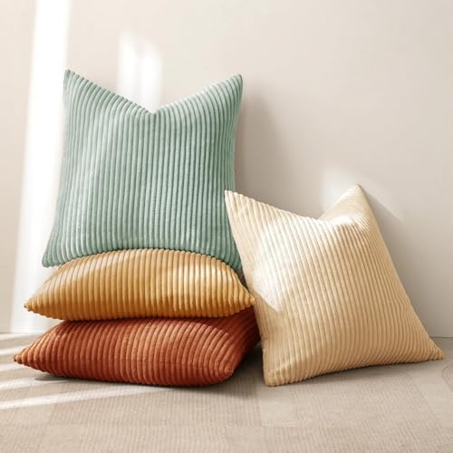 MIULEE Soft Corduroy Decorative Throw Pillow Covers Teal-Rust 16x16 - Image 4