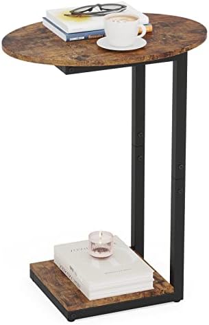 Hosfais Side Table Small End Table, C-Shaped Wood Sofa Table with Metal Frame for Living Room, Bedroom, Small Spaces (Rustic Brown) - Image 3