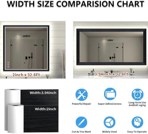 DESOMINOR 32FT Black Border Peel &Stick Black Wood Grain Wallpaper Border Removable Waterproof Bathroom Mirror Frame Sticker (Black, 3.93Inch X 32.8Ft) (Pack of 3) - Image 2
