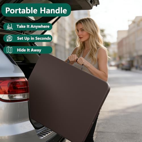 Folding Table 6FT Heavy Duty Plastic Table with Handle, Foldable&Portable, Fold-in-Half Utility Tables for Outdoor, Dining, Wedding, Events, Indoor, Picnic, Camping, Party,Brown - Image 6