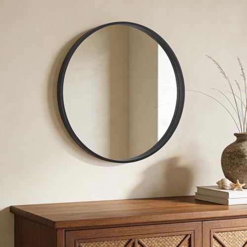 WallBeyond Black Round Wood Mirror 24 inch Circle Wall Mirror for Bathroom Round Wall Mirror for Wall Decor, Vanity, Entryway Living Room - Image 3