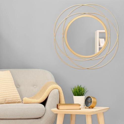 Gold Circle Mirror Wall Decorative Metal Wall Mirror, Art Small Round Wall Home Mirror, Decor Living Room Bedroom Bathroom Entryway 24" x 24" - Image 3