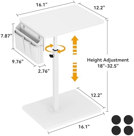 Vagusicc Sofa Armrest Tray Table for Couch, 360° Swivel Height Adjustable TV Tray Table for Small Spaces, Snack Side Table for Couch, Bed, Chair, C Shaped End Side Table for Eating, Reading, Laptop - Image 2