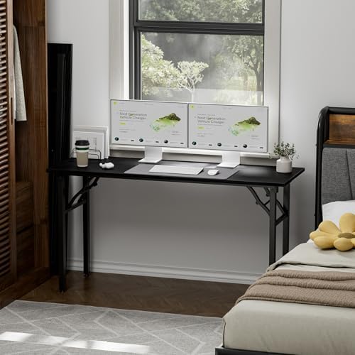 TEMI Long Computer Desk Folding Table - 55.1" Foldable Office Desk, No Assembly, Perfect Writing Table for Bedroom or Apartment, Portable Large Desk or Study Table with Compact Design, Dark Oak - Image 2