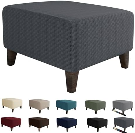 MAXIJIN Jacquard Ottoman Cover Slipcovers Folding Storage Stool Furniture Protector Cover Soft Thick Rectangle Foot Rest Slipcover with Elastic Bottom (Ottoman Large, Dark Gray) by MAXIJIN
