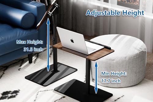 C Shaped End Table,20" W x 14" L,17"-31" Adjustable Height,Swivel and Turnable Desktop,Foldable Side Table for Small Spaces,Black Walnut (Black Walnut, 19.7" x 13.8") - Image 5
