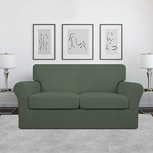 Easy-Going 3 Pieces Stretch Soft Couch Cover for Dogs - Washable Sofa Slipcover for 2 Separate Cushion Couch - Elastic Furniture Protector for Pets, Kids (Loveseat, Greyish Green, Medium) - Image 2