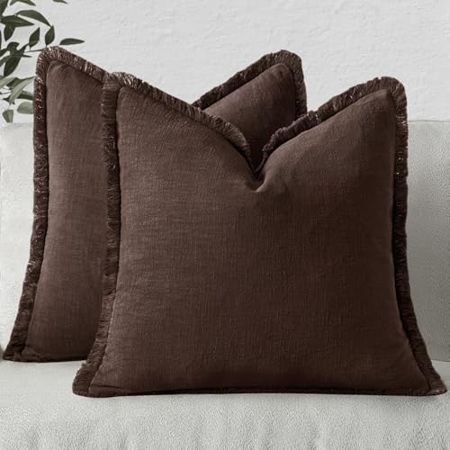 MIULEE Linen Decorative Fall Euro Throw Pillow Covers Dark Brown 26x26 by MIULEE