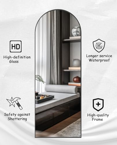 Rowjut 64"x21"Floor Mirror Arched Full Length Mirros, Mirror Floor Length Standing Hanging or Leaning & Large Full Body & Wall Mirror for Bedroom, Living Room, Aluminum Frame, Black - Image 6