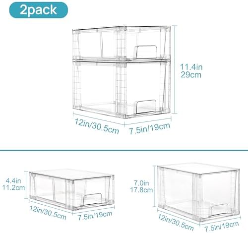 Vtopmart Clear Stackable Storage Drawers, 8 Pack Mixed Organizer Set - Image 3