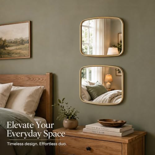 2 Pack Rounded Square Wall Mirror, 10"x12" Metal Framed Decorative Mirror with Real Glass, Aesthetic Curved Edge Vanity Mirror for Bedroom, Living Room, Gold Wall Decor - Image 5