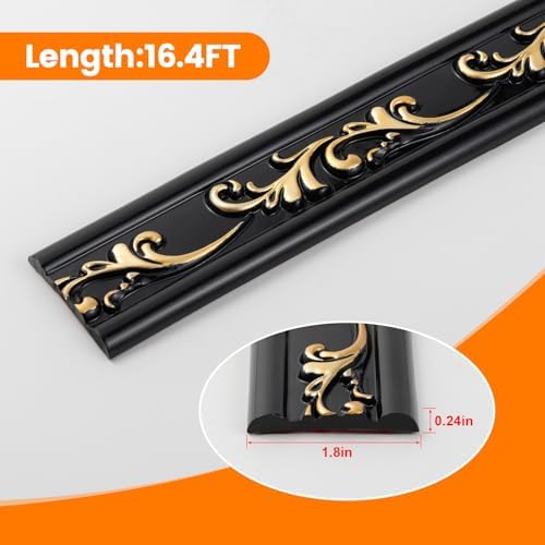 Black Gold Crown Molding Peel and Stick, 1.8" x16.4FT Flexible PVC Wall Trim, Self-Adhesive Mirror Frame Border for Home Decor, Molduras Decorativas para Paredes - Image 2