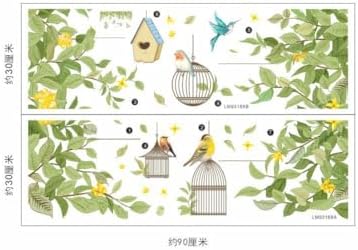 Hanging Green Vine Wall Decals,Succulent Plants Wisteria Floral Flowers Butterflies Birds Wall Stickers, Self-Adhesive Vinyl Removable Living Room Sofa TV Wall Decor - Image 3