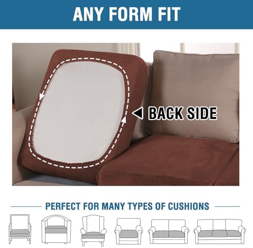 H.VERSAILTEX Velvet Stretch Couch Cushion Cover Plush Cushion Slipcover for Chair Loveseat Sofa Cushion Furniture Protector Seat Cushion Sofa Cover (3 Piece Sofa Cushion Covers, Burnt Brick) - Image 5