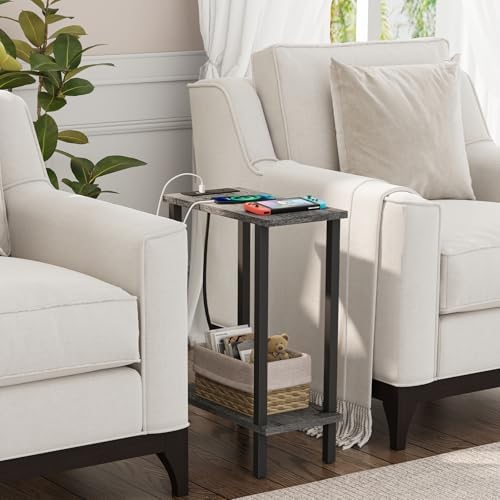 TUTOTAK Narrow Side Table, 2-Tier Small End Table with Charging Station - Image 2