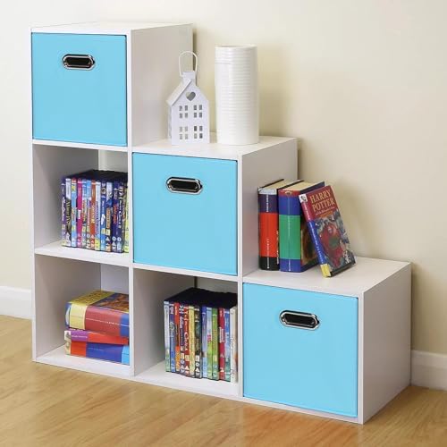 Black Foldable Storage Cubes Bins, Fabric Storage Box Cubes Organizer Baskets with Dual Handles for Home Organizer,Set of 6,(Blue) - Image 5