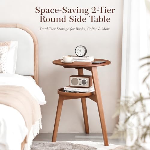 2-Tier Round Bamboo Side Table, Mid Century Modern End Table - Image 6