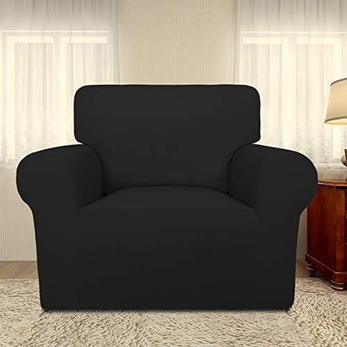 PureFit Super Stretch Chair Covers Fleece Couch Covers for Sofa Black - Image 2