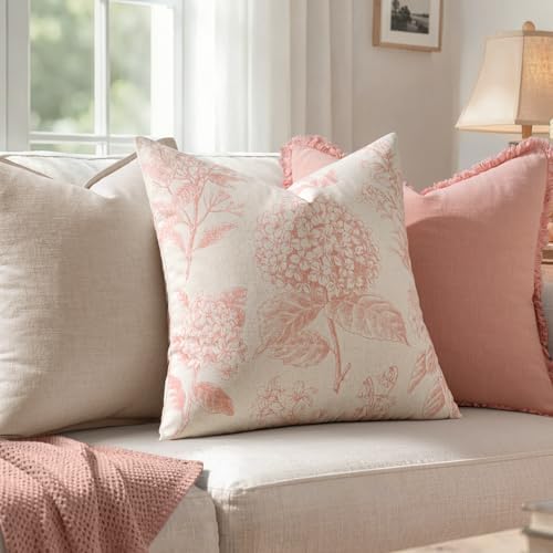 Set of 2 Decorative Floral Pillow Covers 20x20 Inch Light Pink - Image 3